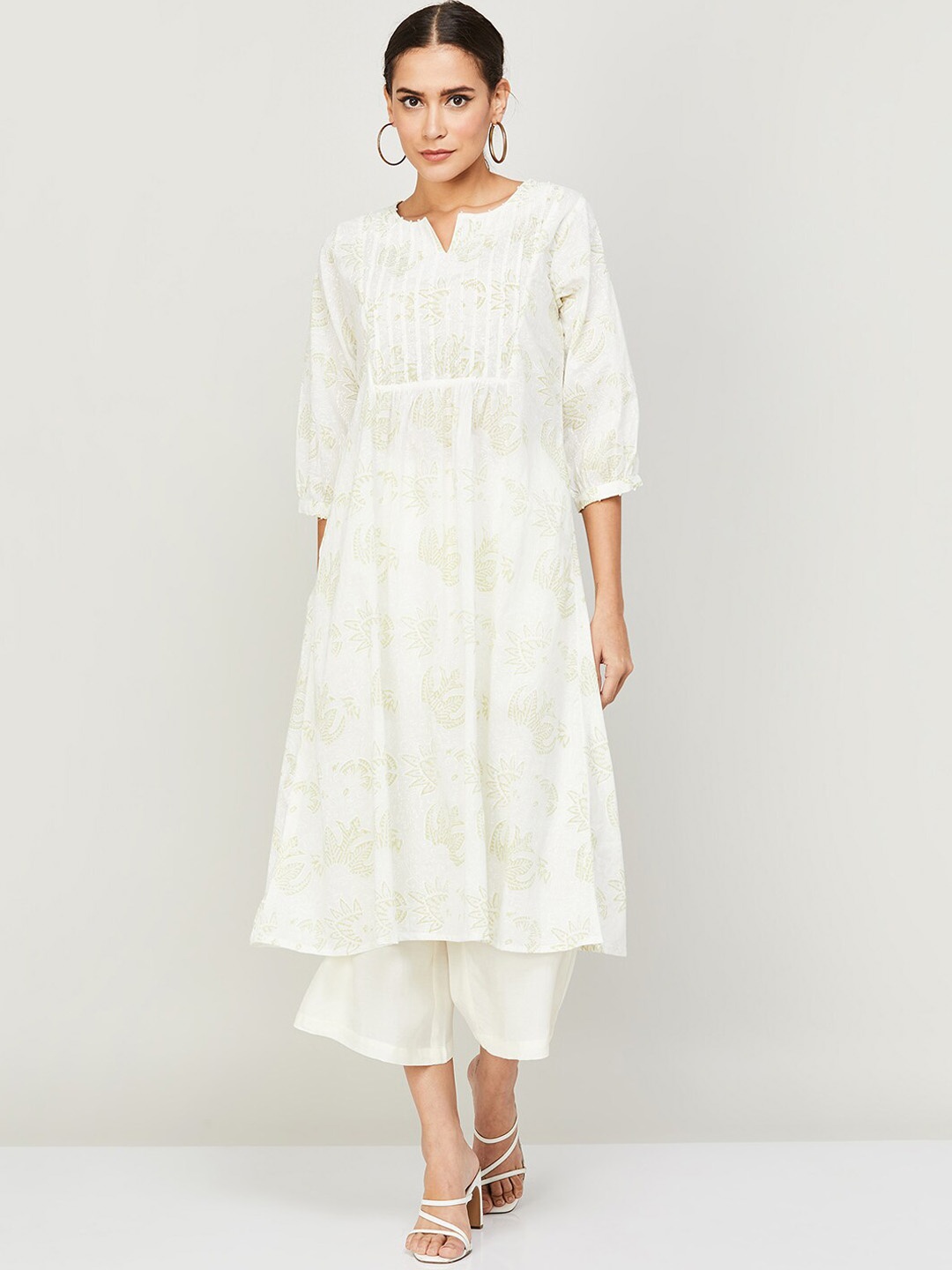 

Melange by Lifestyle Floral Printed Cotton Kurta, Off white