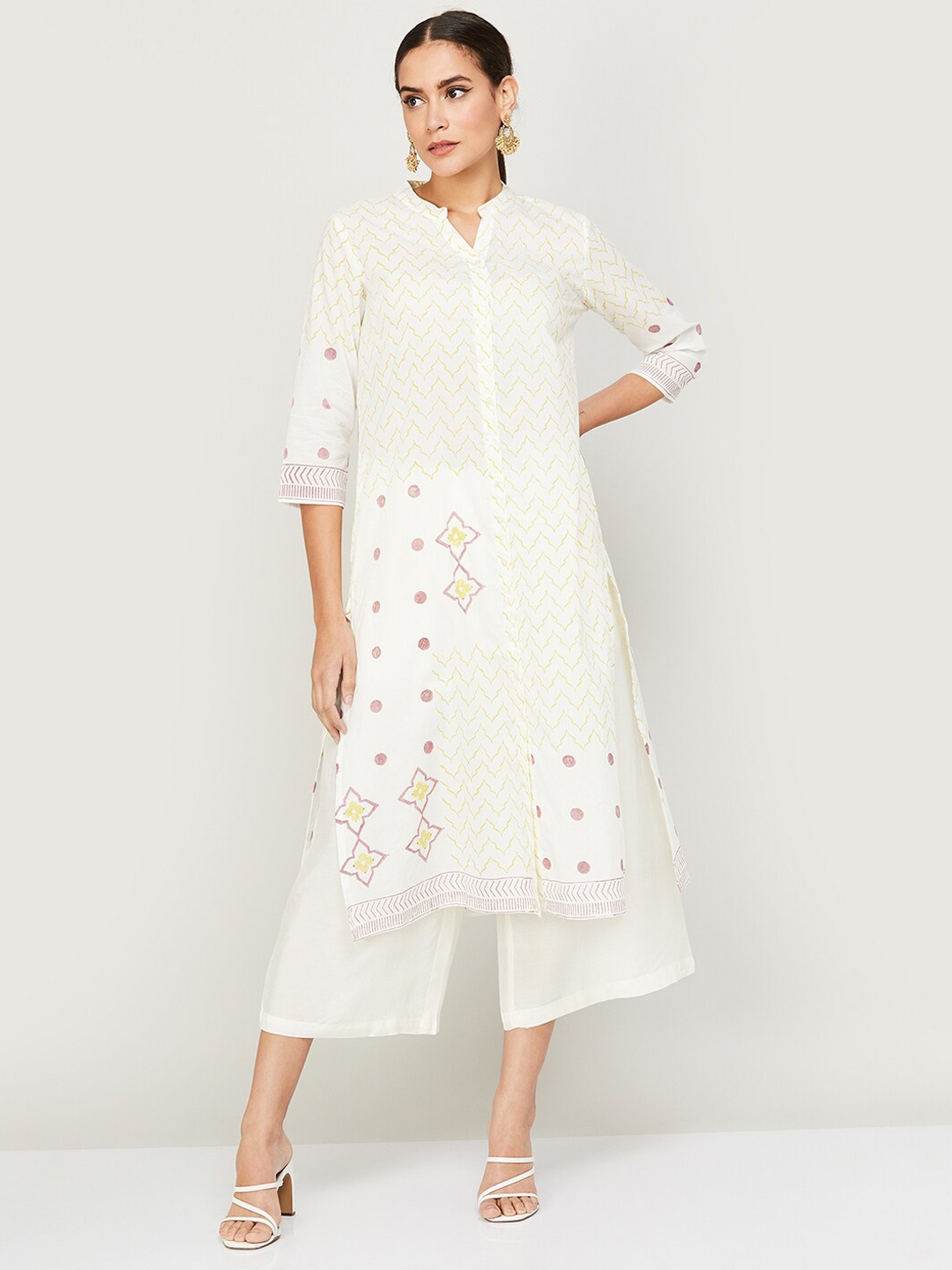 

Melange by Lifestyle Floral Printed Cotton Kurta, White