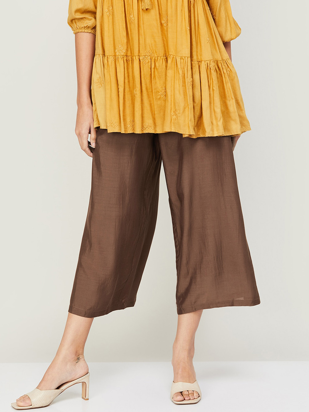 

Melange by Lifestyle Women Mid Rise Culottes Trousers, Brown