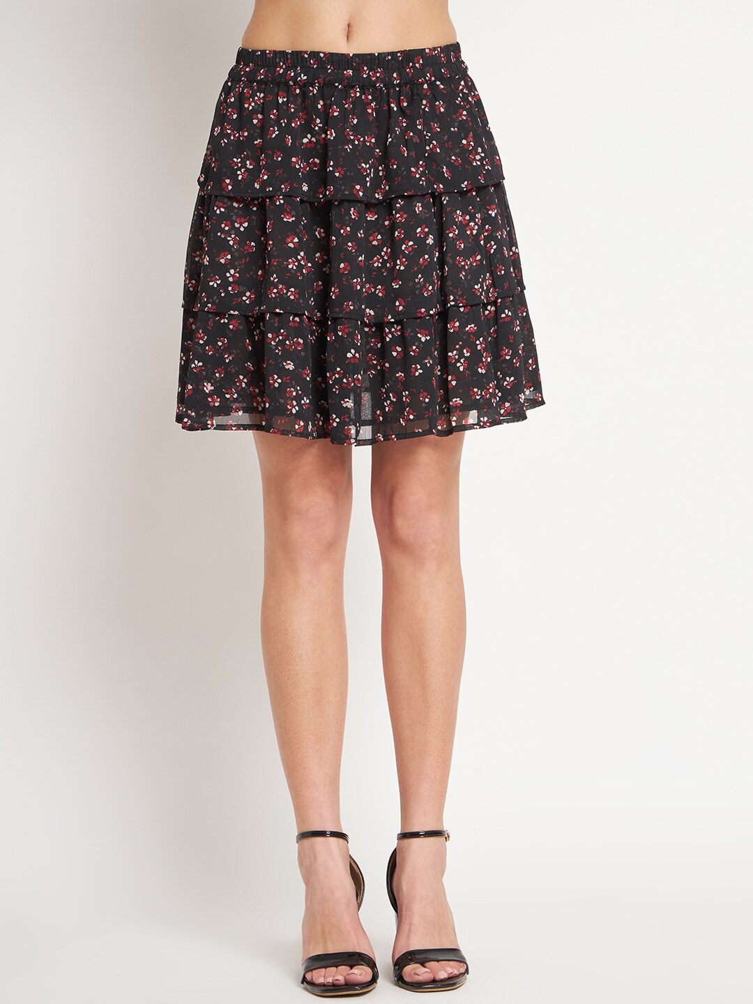 

CHARMGAL Floral Printed Flared Skirt, Black