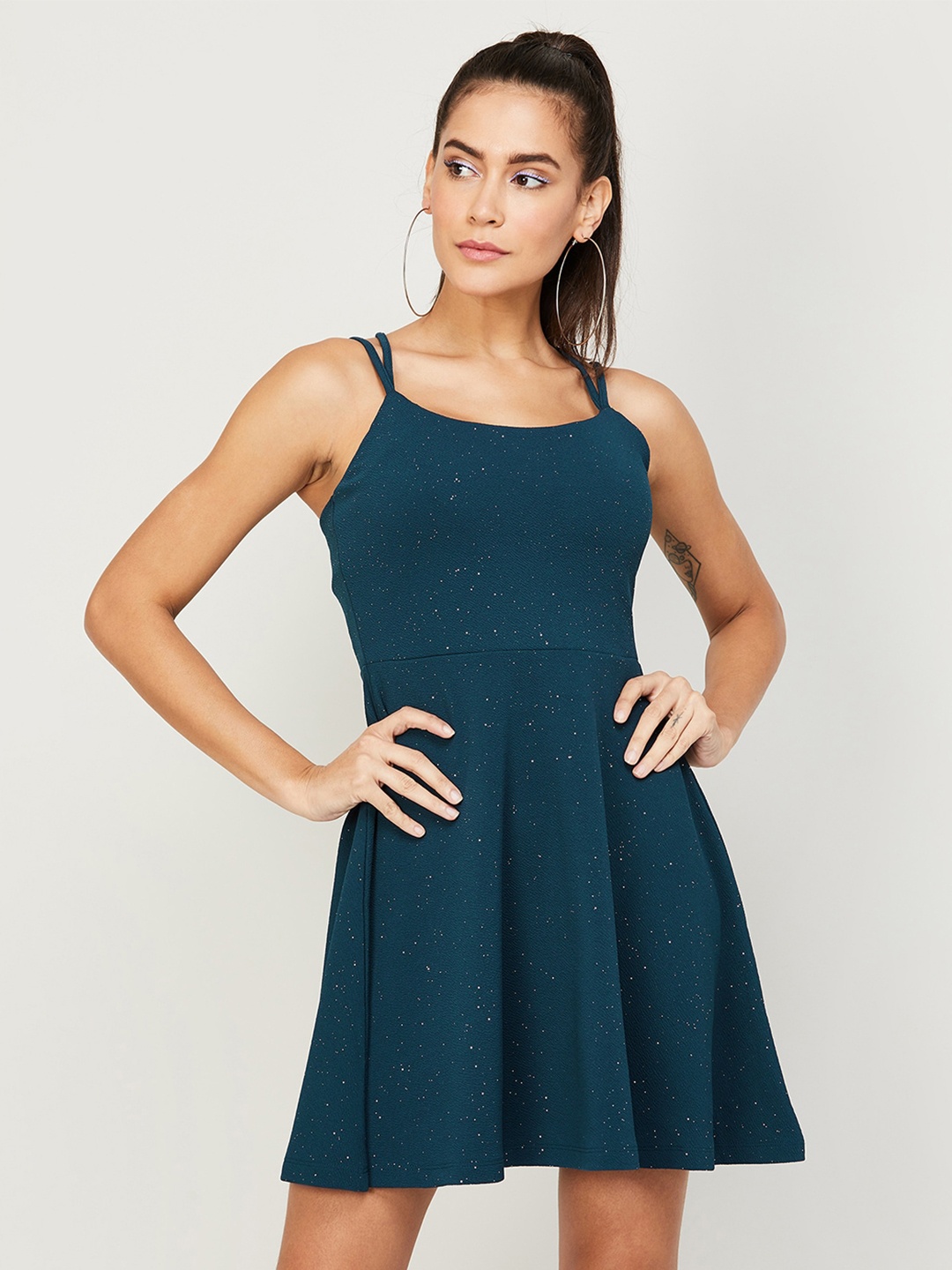 

Ginger by Lifestyle Shoulder Strap Fit & Flare Dress, Teal