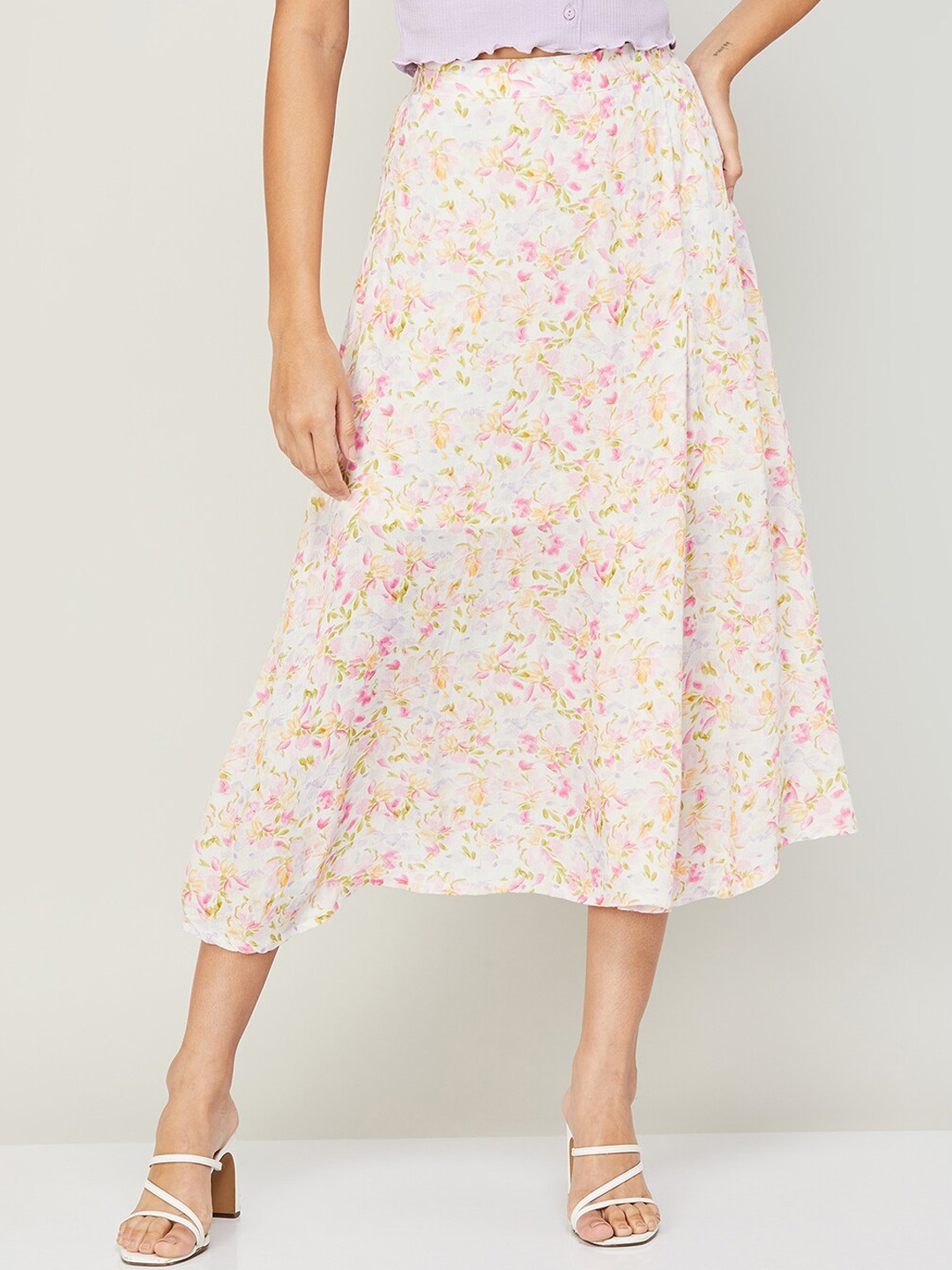 

Ginger by Lifestyle Floral Printed Knee Length Skirt, Off white