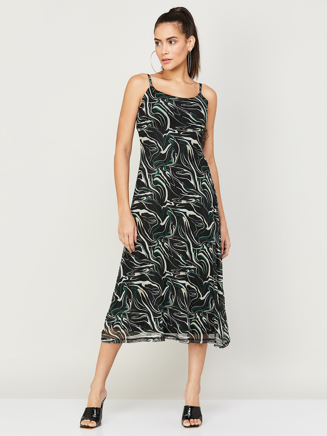 

Ginger by Lifestyle Abstract Printed Midi A-Line Dress, Black