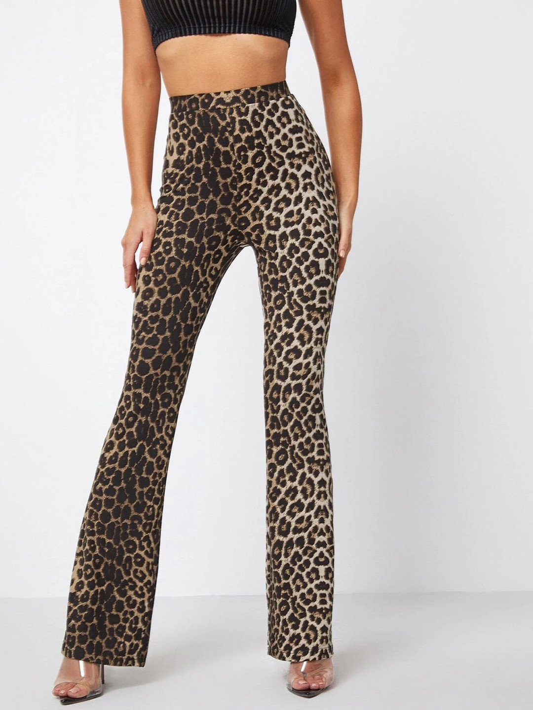 

Sugathari Women Animal Printed Slim Fit Wrinkle Free Bootcut Trousers, Beige