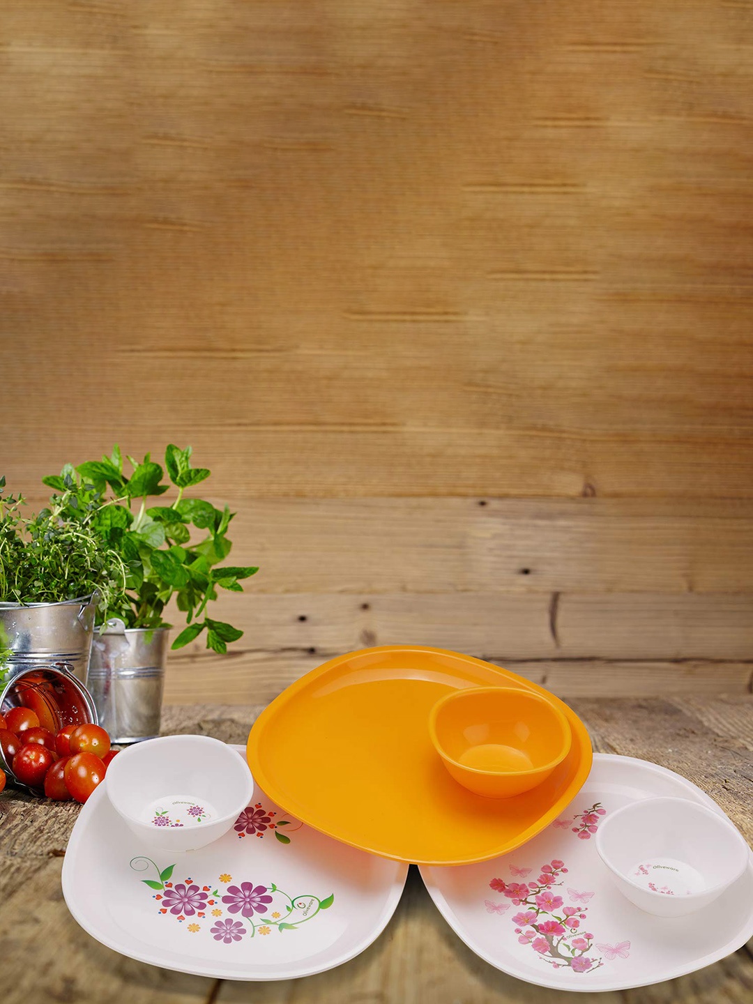 

SOPL-OLIVEWARE Set of 8 Square-Shaped Glossy Finish Plates and Bowls, Yellow