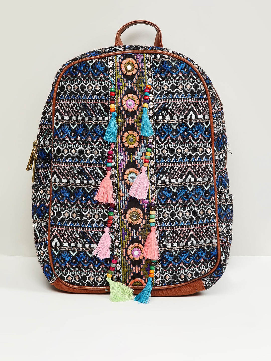 

max Women Embroidered Tasselled Backpack, Brown