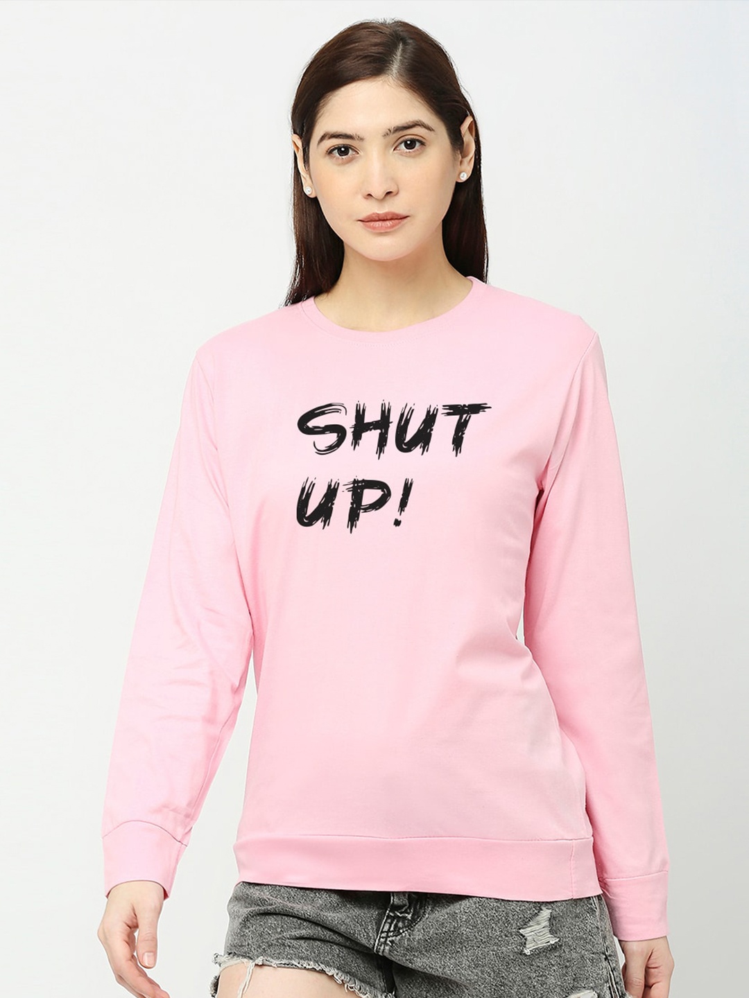 

STATUS MANTRA Typography Printed Cotton Knitted T-shirt, Pink
