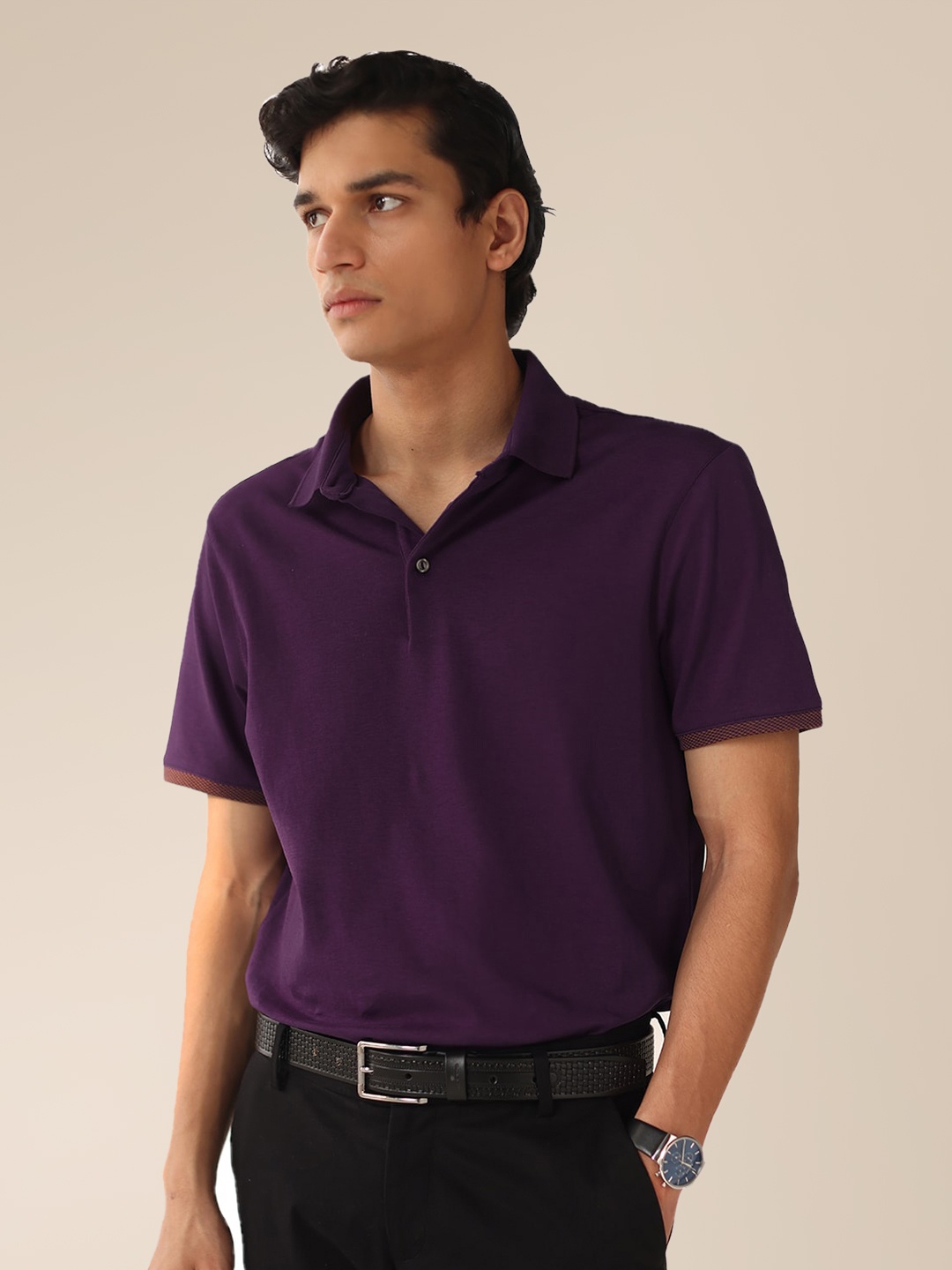 

Andamen Polo Collar Cotton T-Shirt, Violet