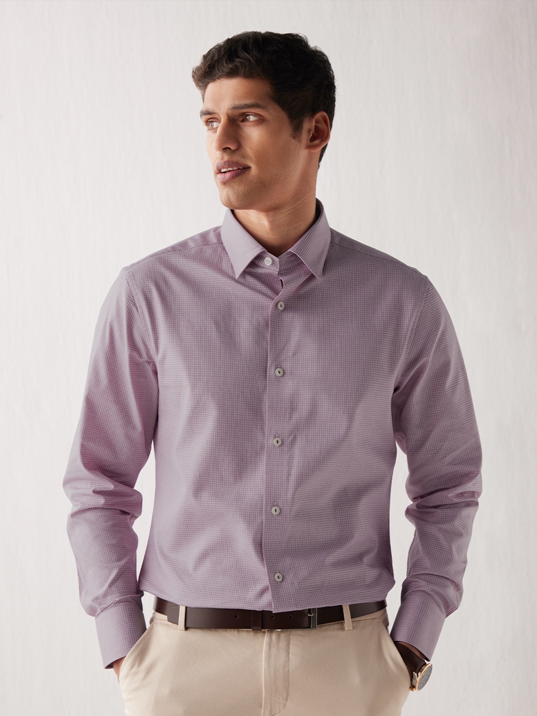 

Andamen Classic Fit Micro Checked Cotton Formal Shirt, Mauve