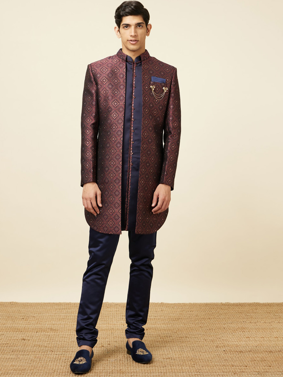 

Manyavar Self Design Brocade Sherwani, Maroon