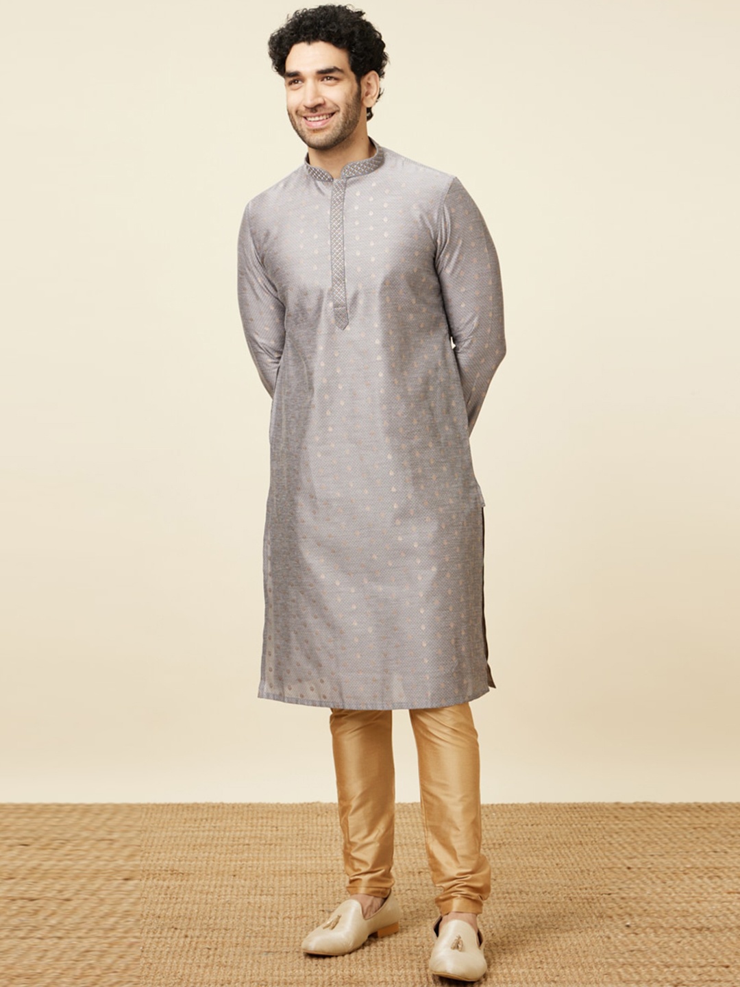 

Manyavar Ethnic Motifs Woven Design Kurta With Churidar, Grey