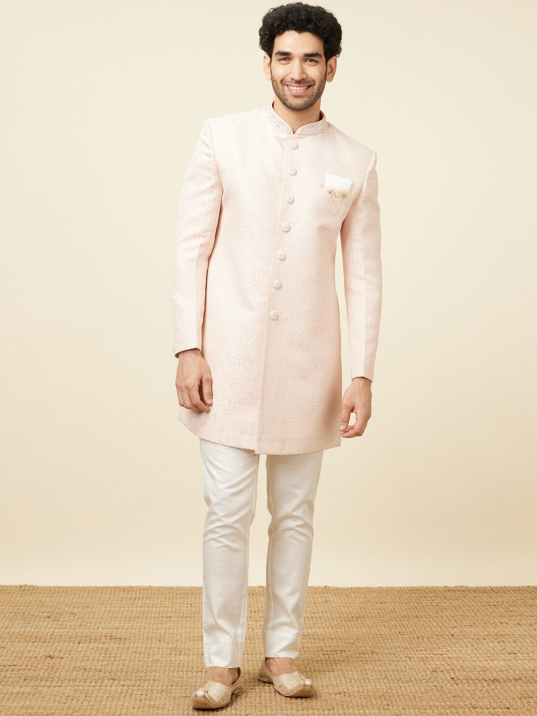 

Manyavar Woven Design Sherwani With Trouser, Pink