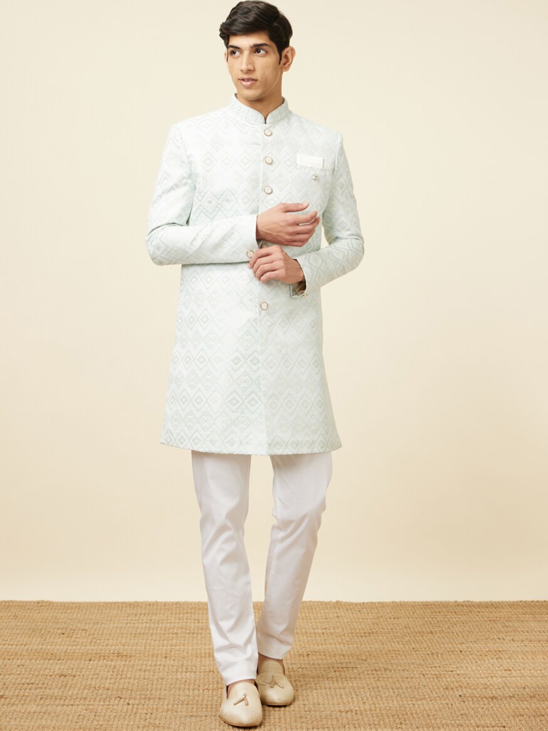 

Manyavar Woven Design Sherwani With Trouser, Blue