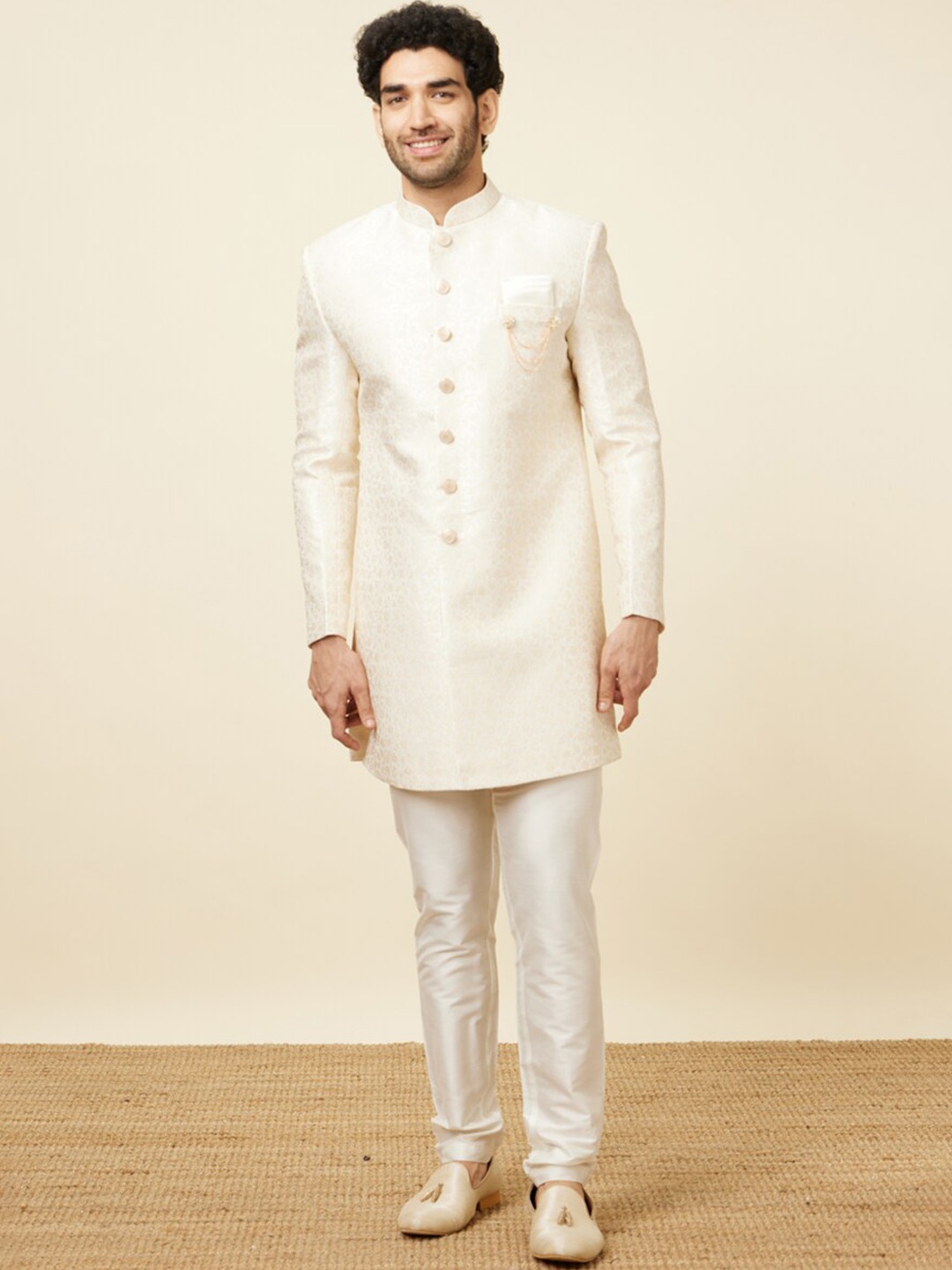 

Manyavar Woven Design Sherwani With Trouser, Cream