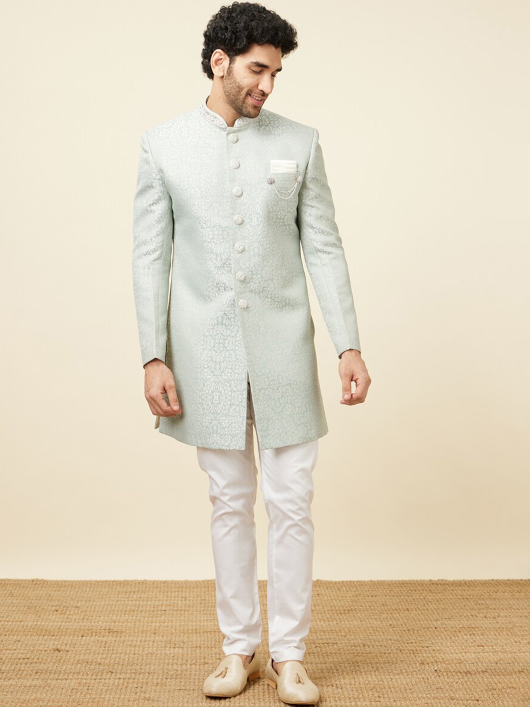 

Manyavar Woven Design Sherwani With Trouser, Blue