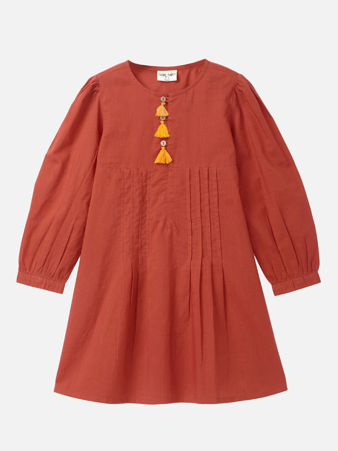 

SOULFAIRY Girls Puffed Sleeves Cotton A-Line Dress, Coral