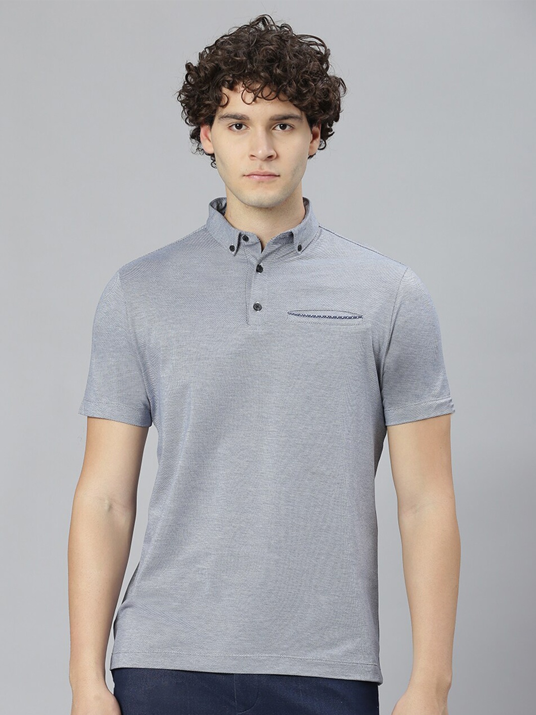 

Slowave Polo Collar Pure Cotton T-shirt, Navy blue