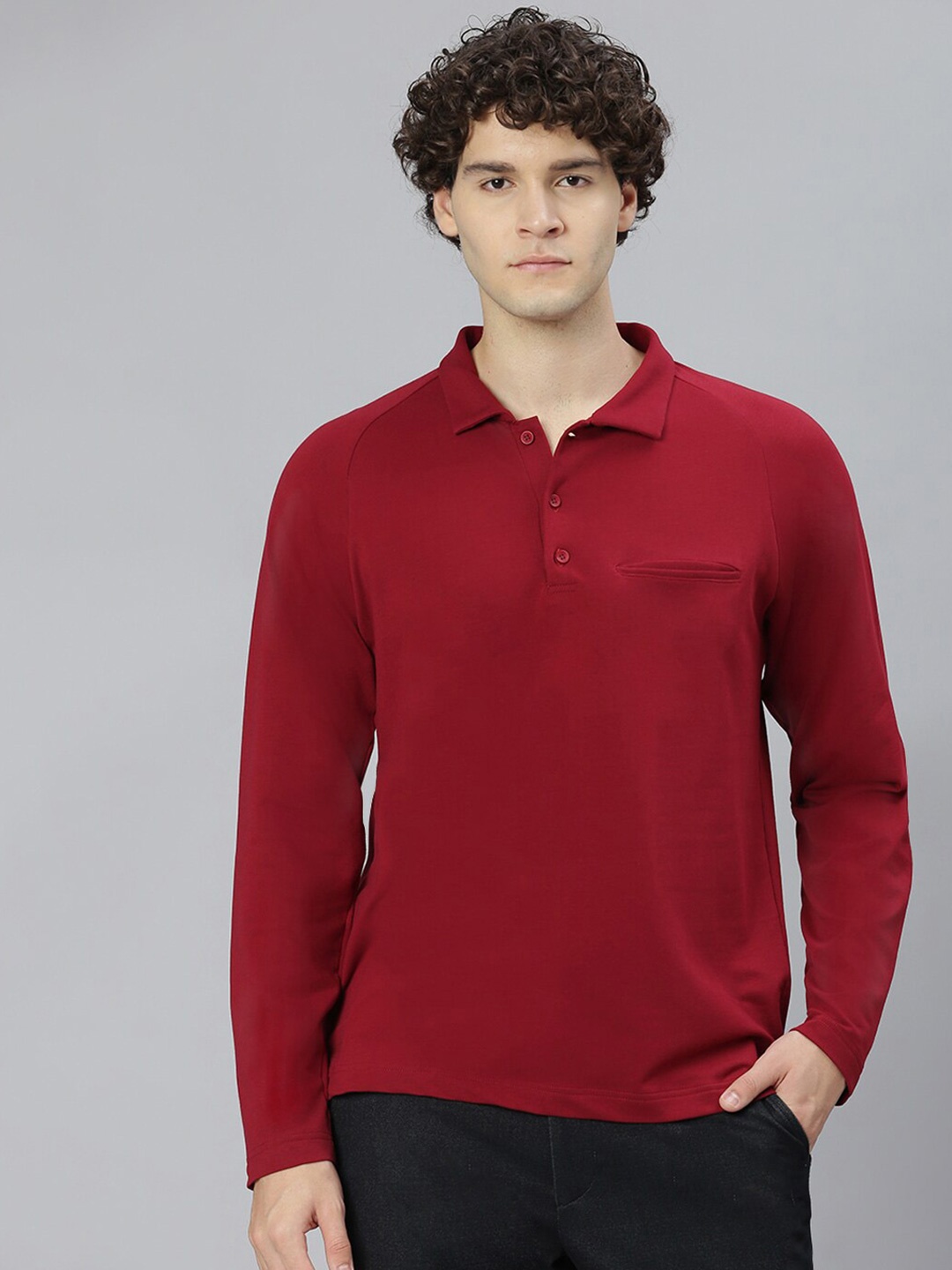 

Slowave Polo Collar Cotton T-shirt, Maroon