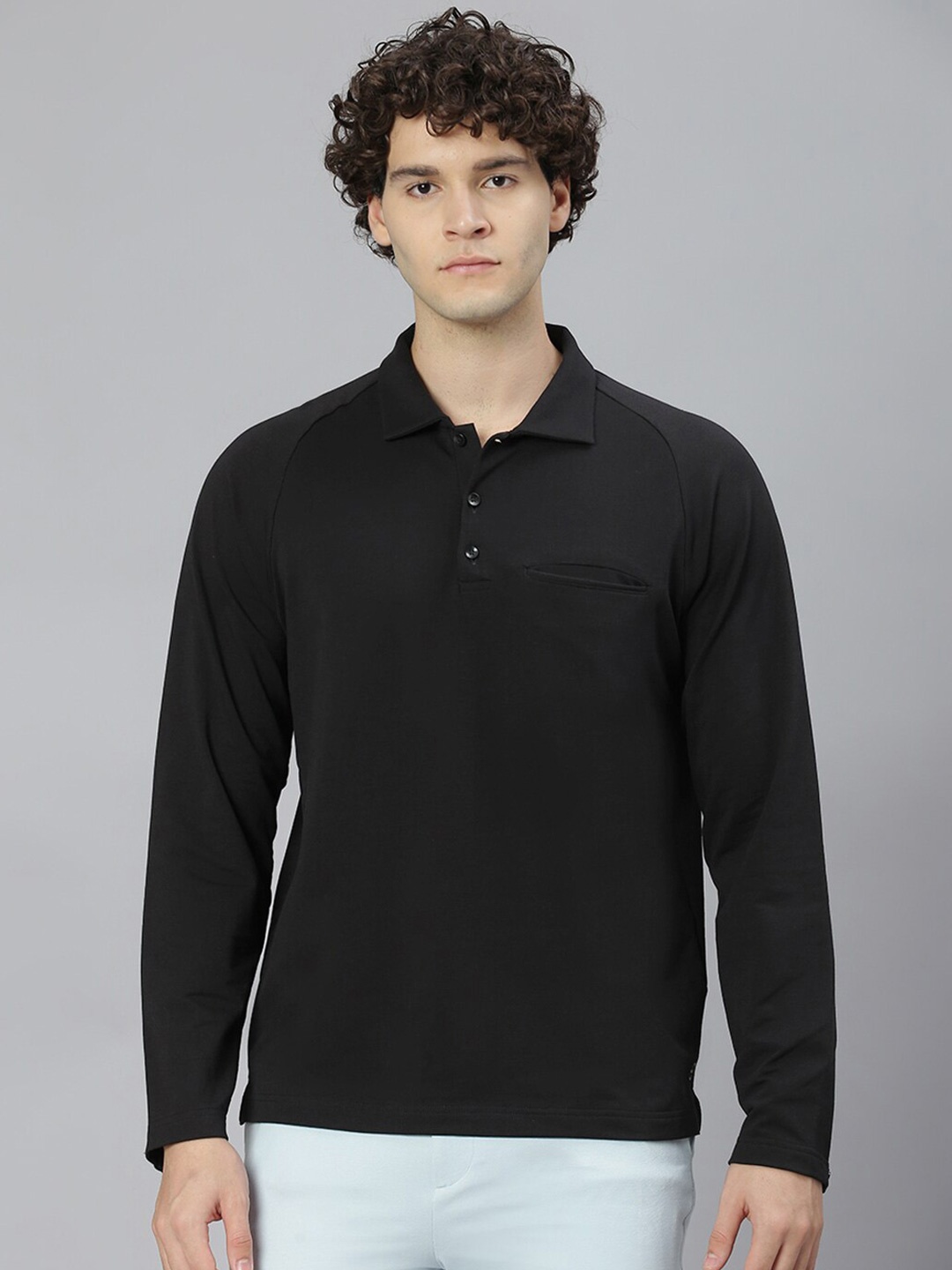 

Slowave Polo Collar Cotton T-shirt, Black