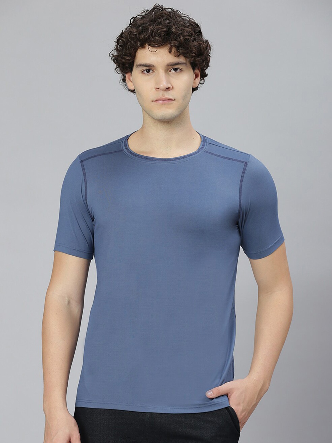 

Slowave Round Neck Knitted T-Shirt, Blue