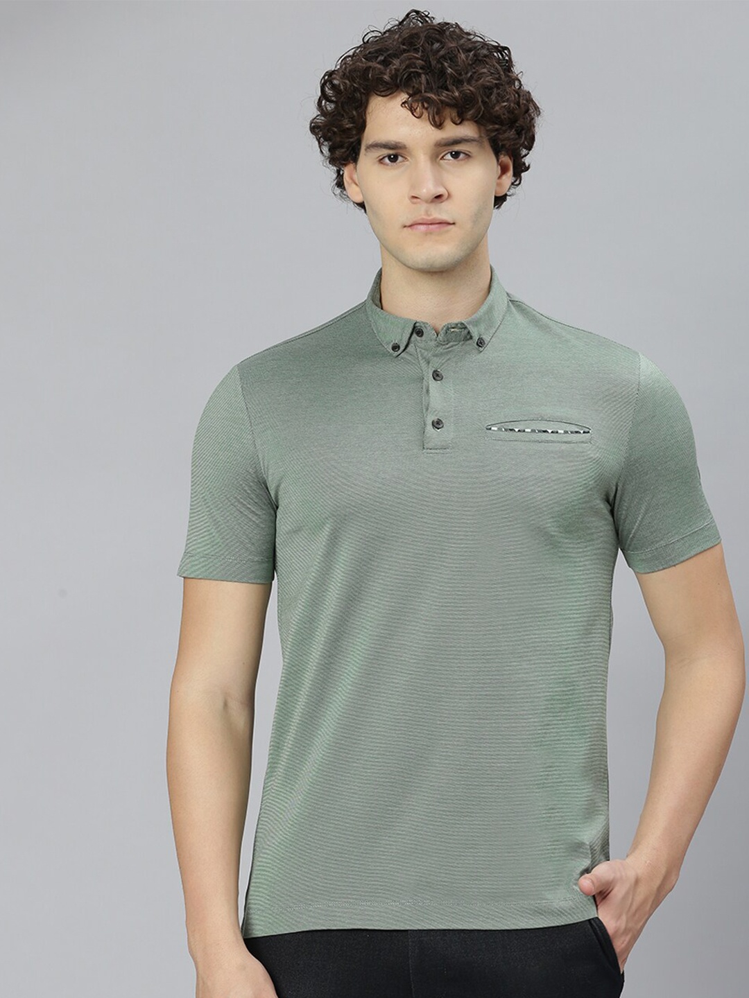 

Slowave Polo Collar Pure Cotton T-shirt, Sea green