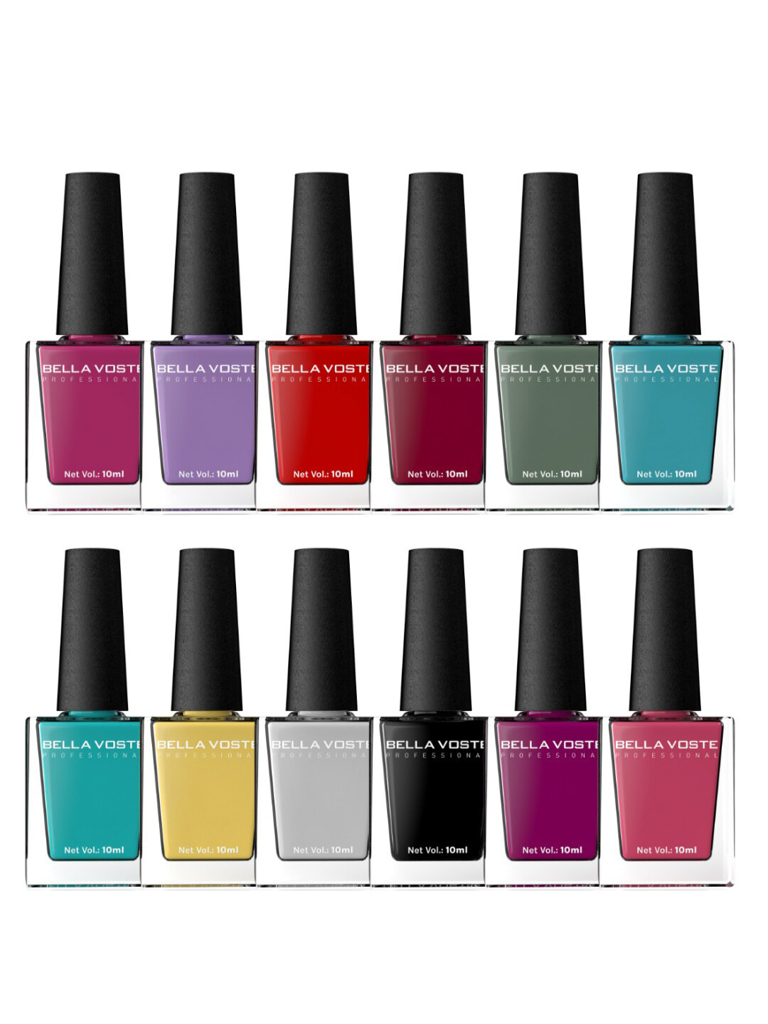 

Bella Voste Set Of 12 Chip-Resistant Gel Shine Nail Polish - 10ml each, Multi