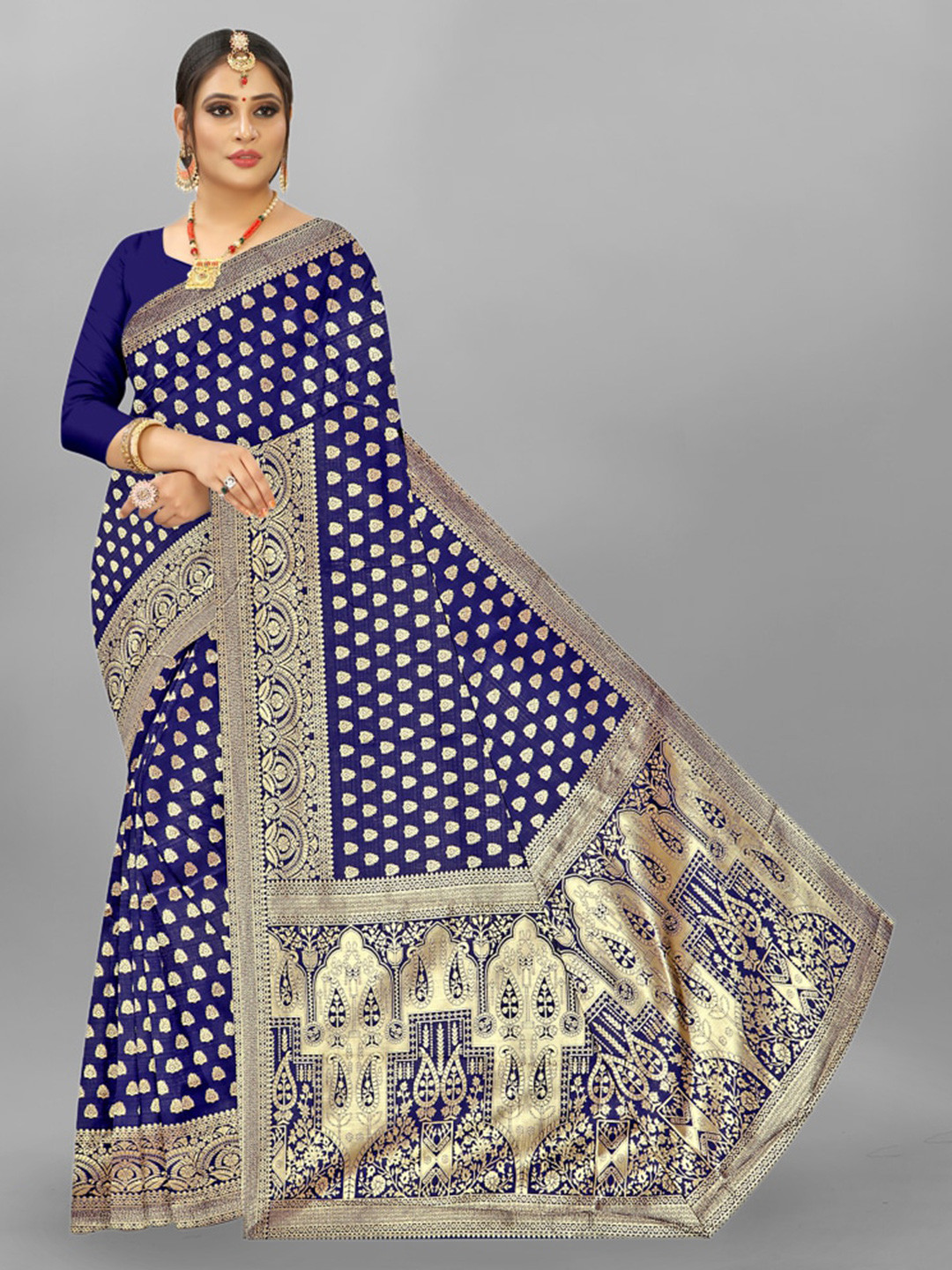 

APNISHA Ethnic Woven Design Zari Pure Silk Saree, Blue