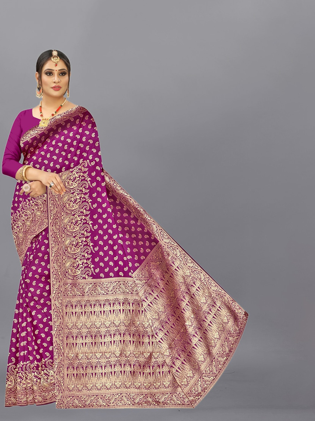 

APNISHA Woven Design Zari Pure Silk Saree, Purple