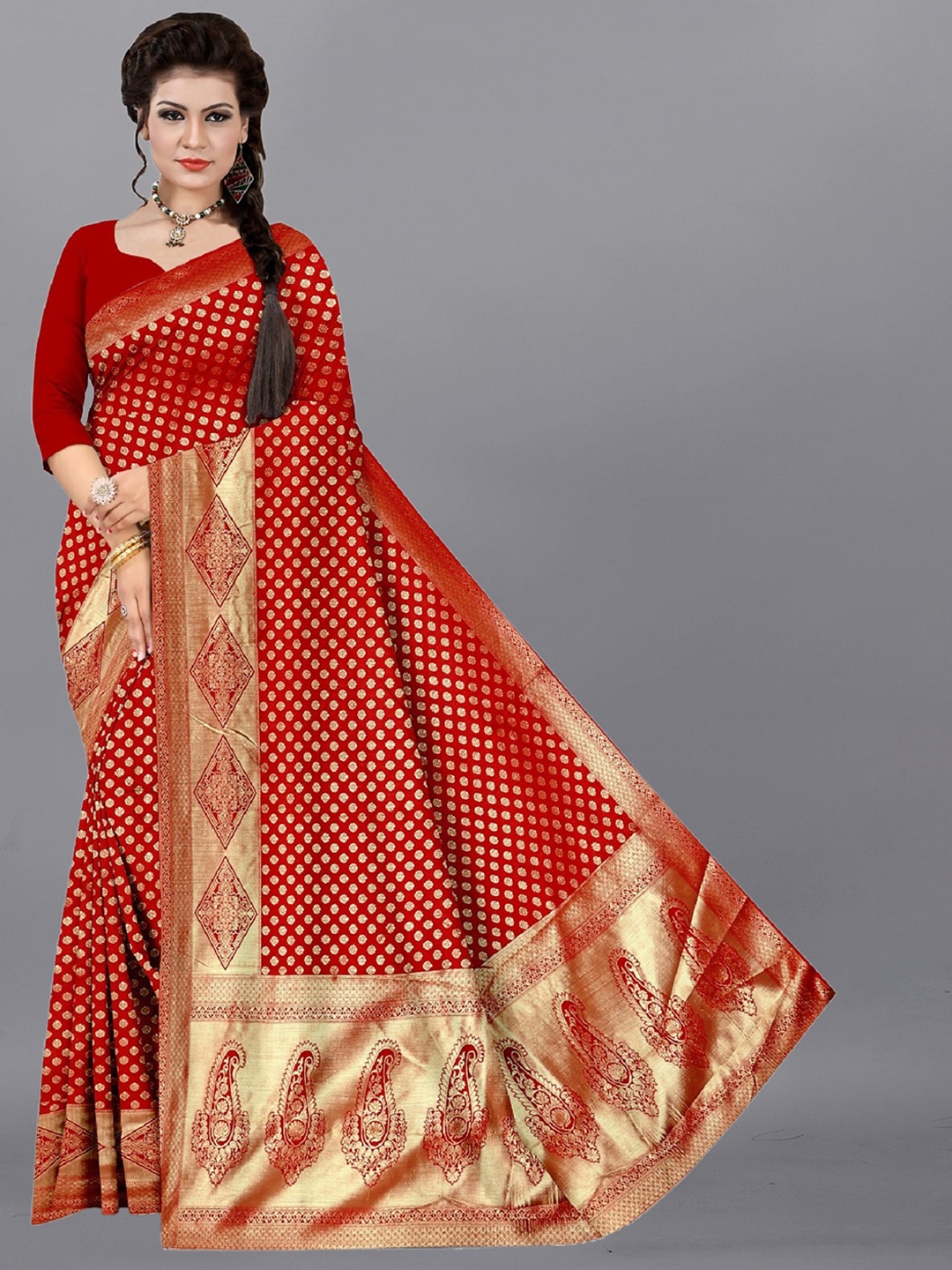

APNISHA Ethnic Motif Woven Design Zari Pure Silk Saree, Maroon