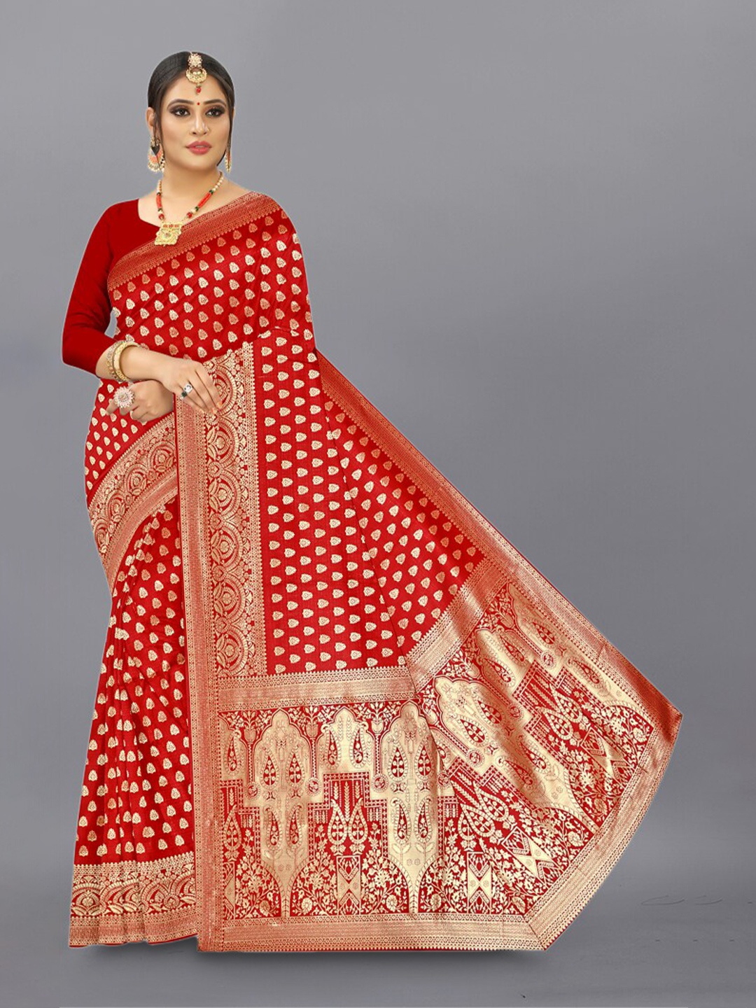 

APNISHA Ethnic Motif Woven Design Zari Pure Silk Saree, Maroon
