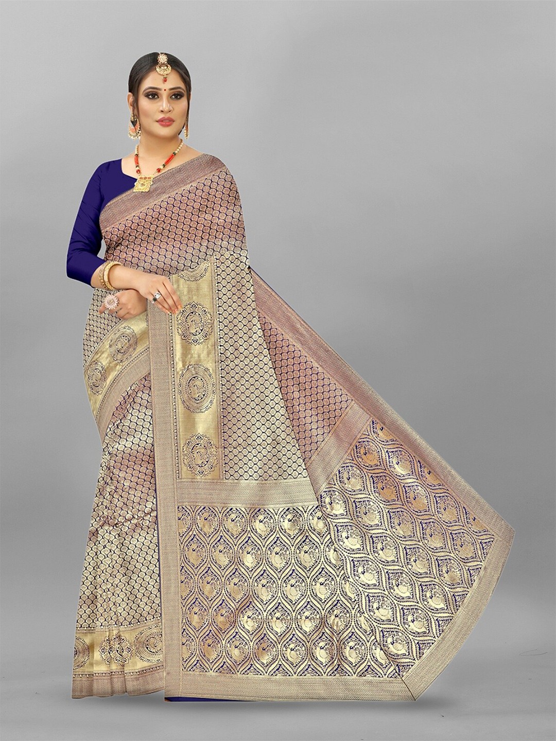 

APNISHA Ethnic Motif Woven Design Zari Pure Silk Saree, Blue