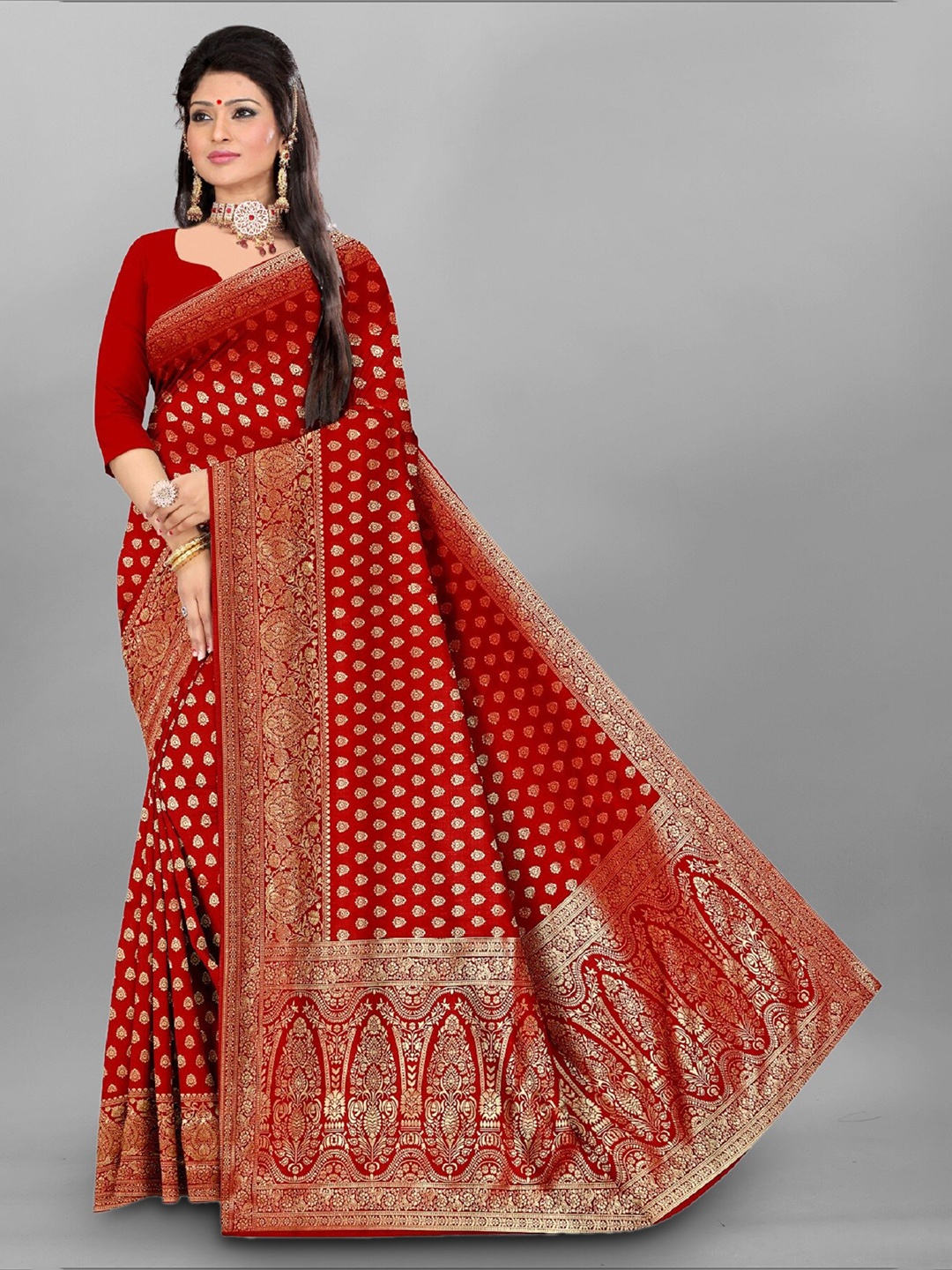 

APNISHA Ethnic Motif Woven Design Zari Pure Silk Saree, Maroon