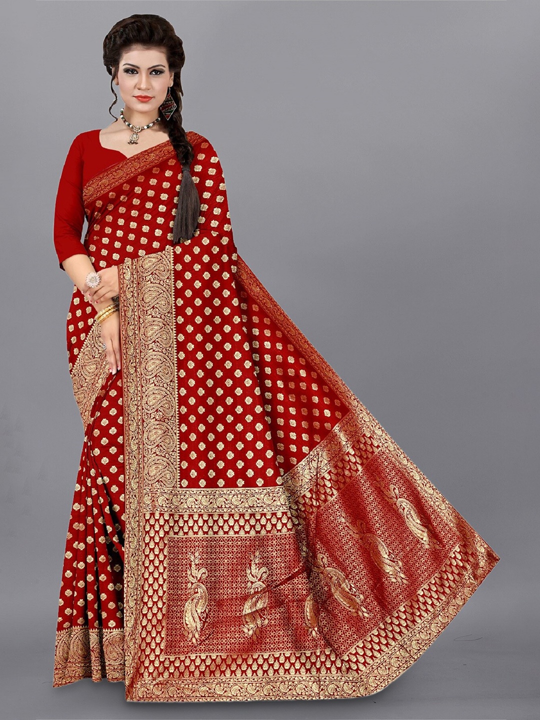 

APNISHA Woven Design Zari Pure Silk Saree, Maroon