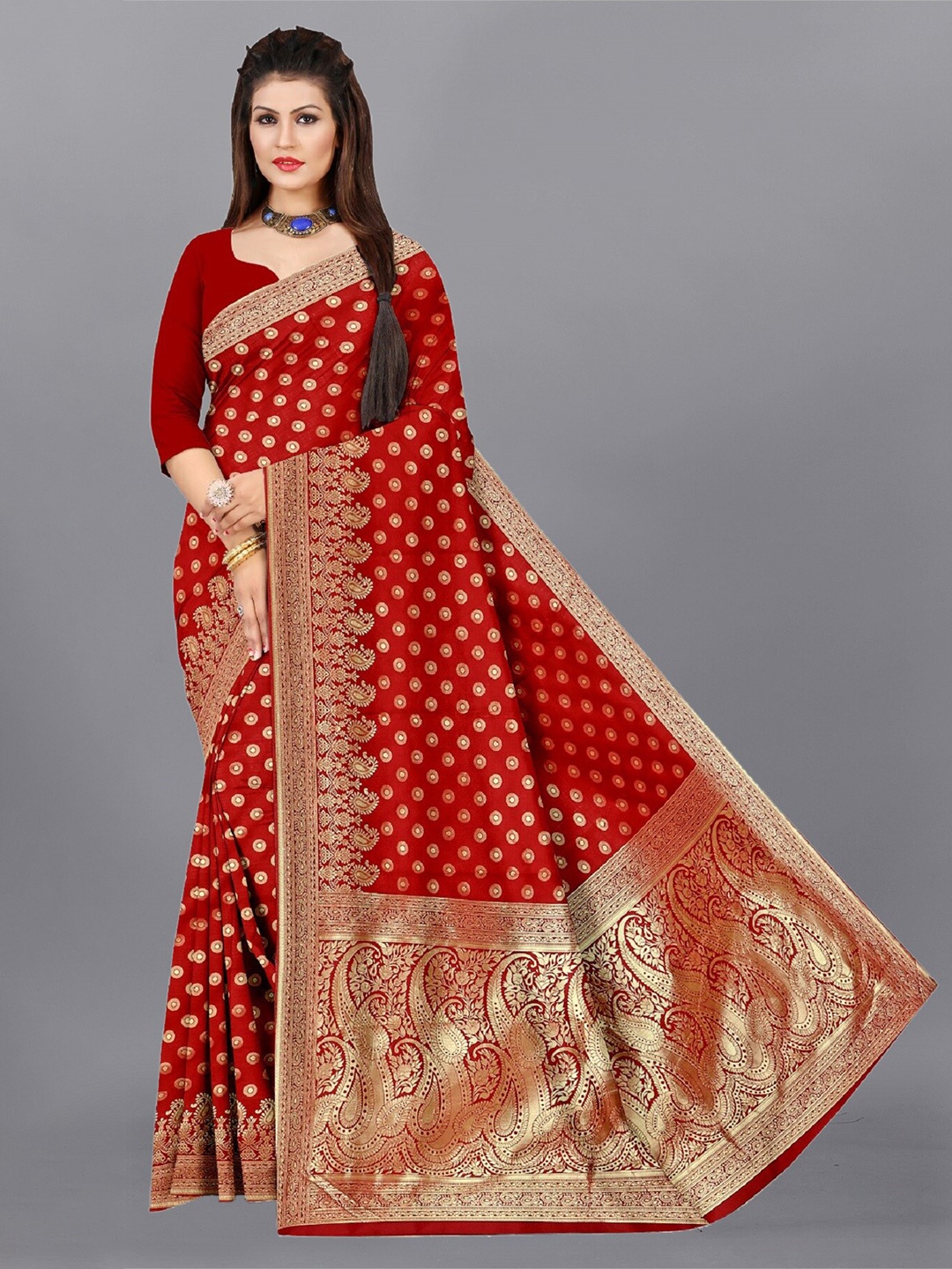 

APNISHA Woven Design Zari Pure Silk Saree, Maroon