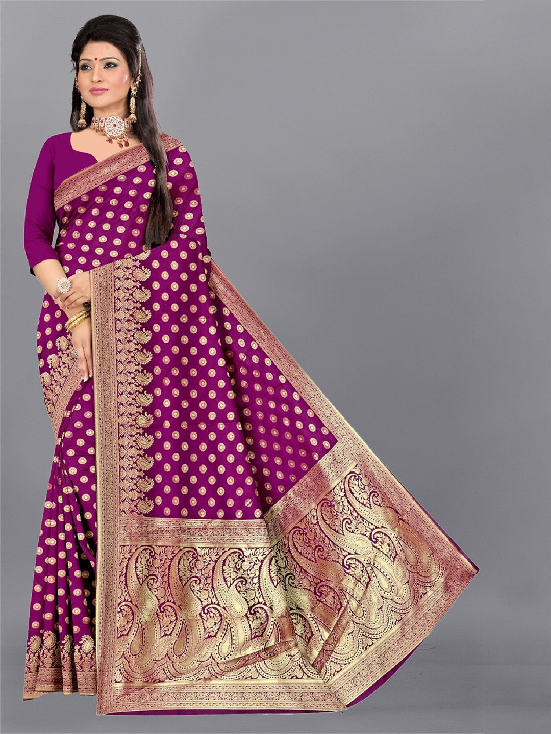 

APNISHA Woven Design Zari Pure Silk Saree, Purple