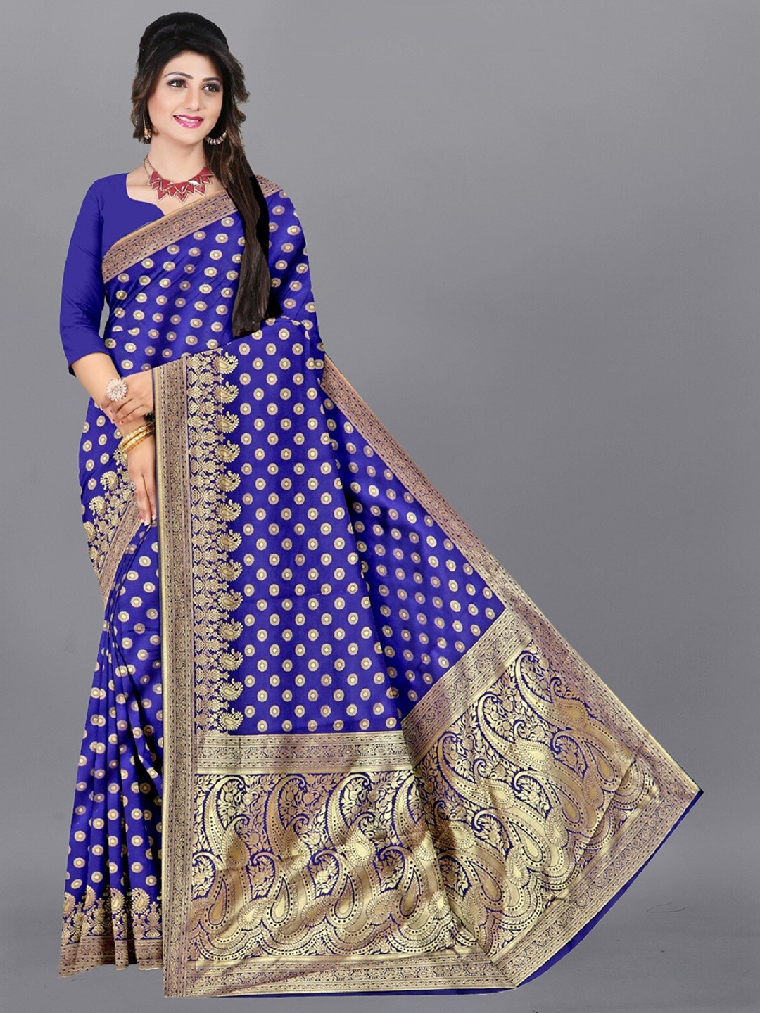 

APNISHA Woven Design Zari Pure Silk Saree, Blue