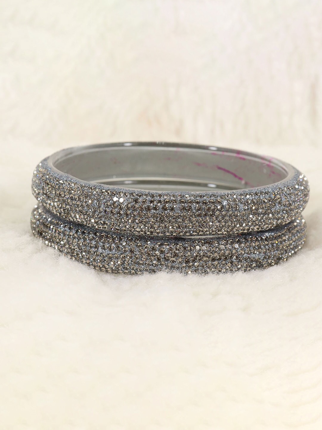 

NMII Set of 2 Stone-Studded Glitter Bangles, Grey