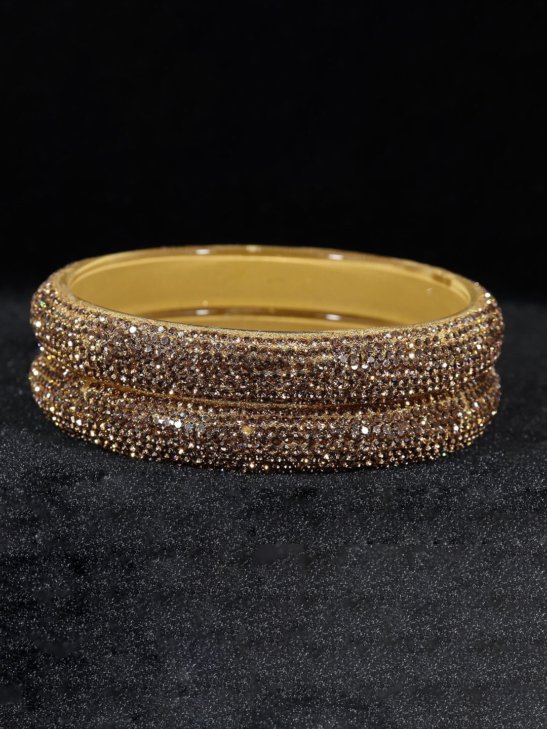 

NMII Set Of 2 CZ-Studded Glitter Bangles, Gold