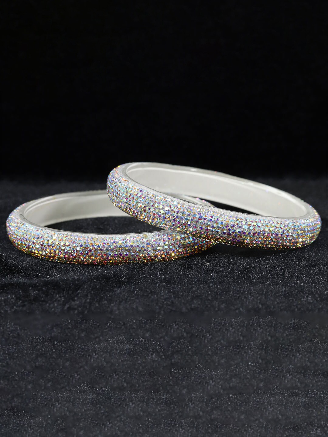 

NMII Set Of 2 Stone-Studded Bangles, Silver