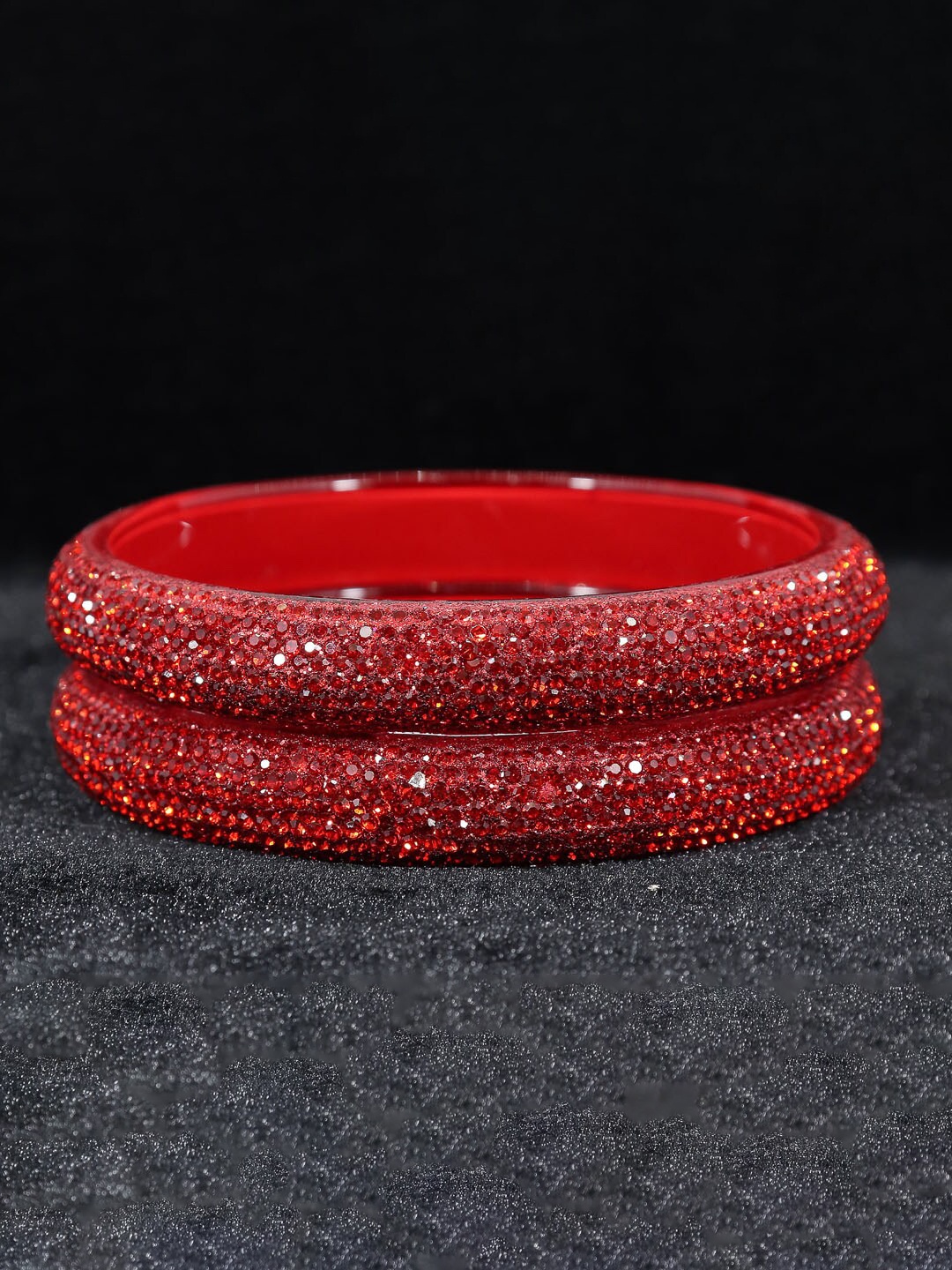 

NMII Set Of 2 Glass Stones-Studded Glitter Bangles, Red