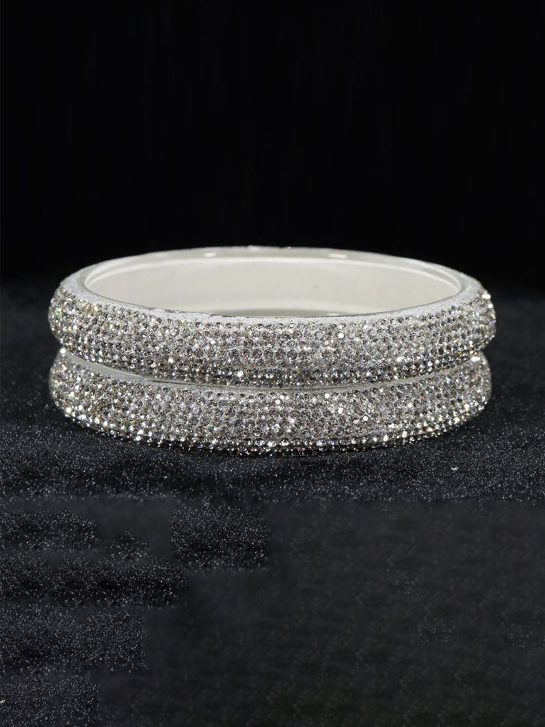 

NMII Set of 2 Zircon Gemstone & Glitter Kada Set, Silver