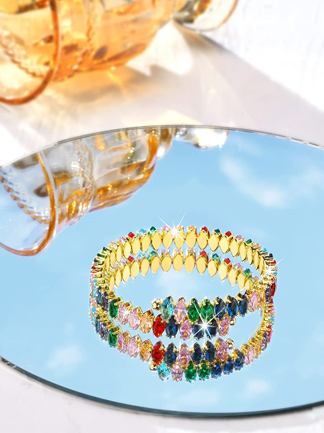 

ZIVOM Women Brass Crystals Gold-Plated Bangle-Style Bracelet