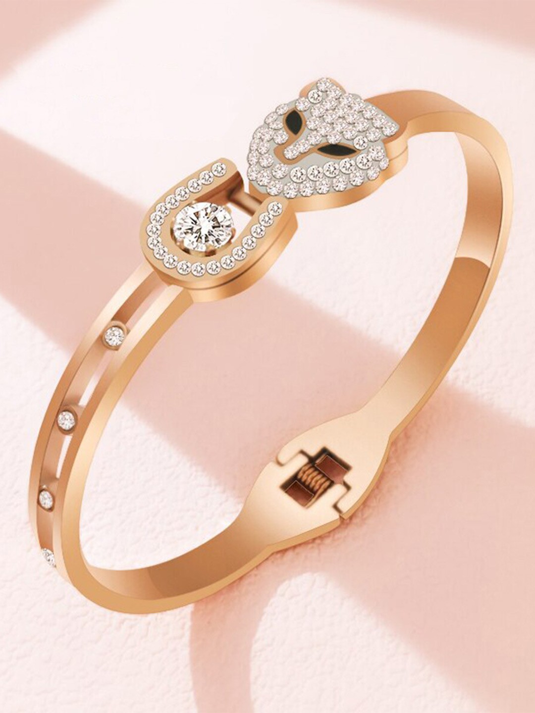 

ZIVOM Women Cubic Zirconia Rose Gold-Plated Cuff Bracelet