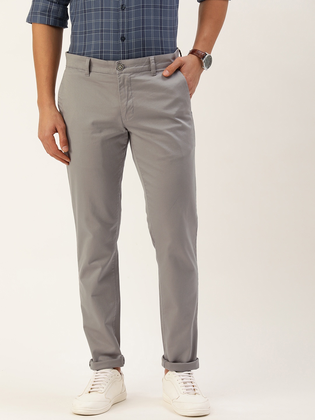 

Parx Men Tapered Fit Low-Rise Semi Formal Chinos Trousers, Grey