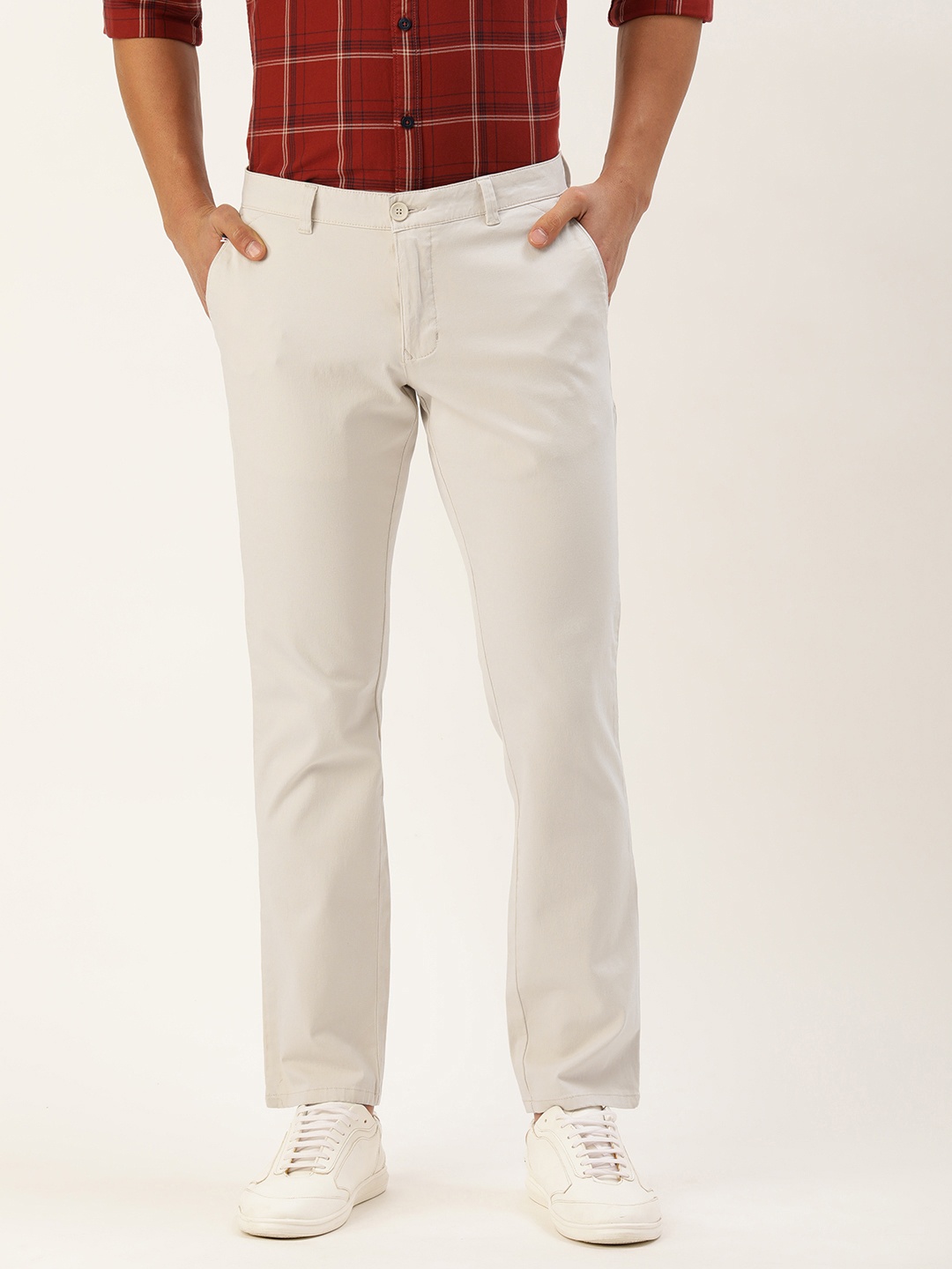 

Parx Men Tapered Fit Low-Rise Semi Formal Chinos Trousers, Off white