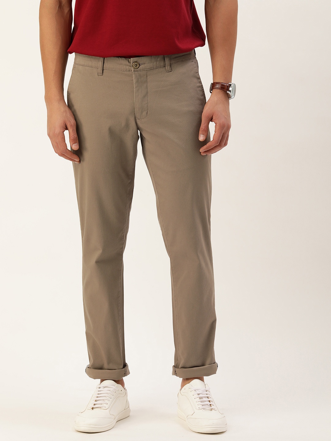 

Parx Men Textured Tapered Fit Low-Rise Chino, Khaki