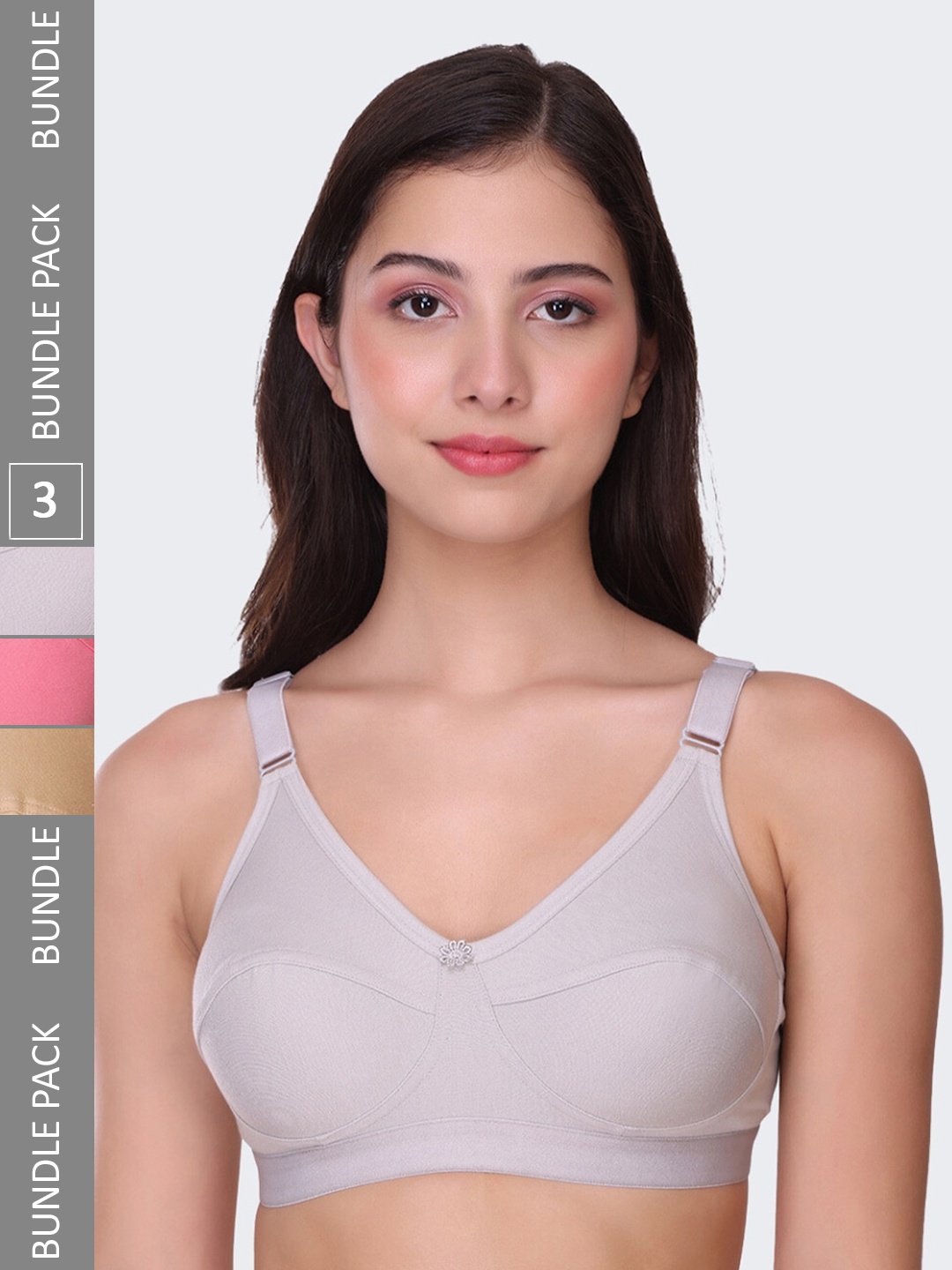 

POOJA RAGENEE Pack Of 3 Full Coverage Non-Wired Lightly Padded Everyday Bras, Beige