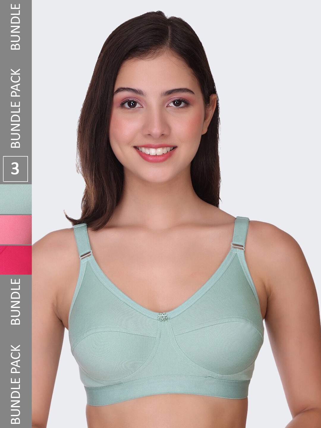 

POOJA RAGENEE Pack Of 3 Non-Wired Non-Padded All Day Comfort Cotton Bra, Green