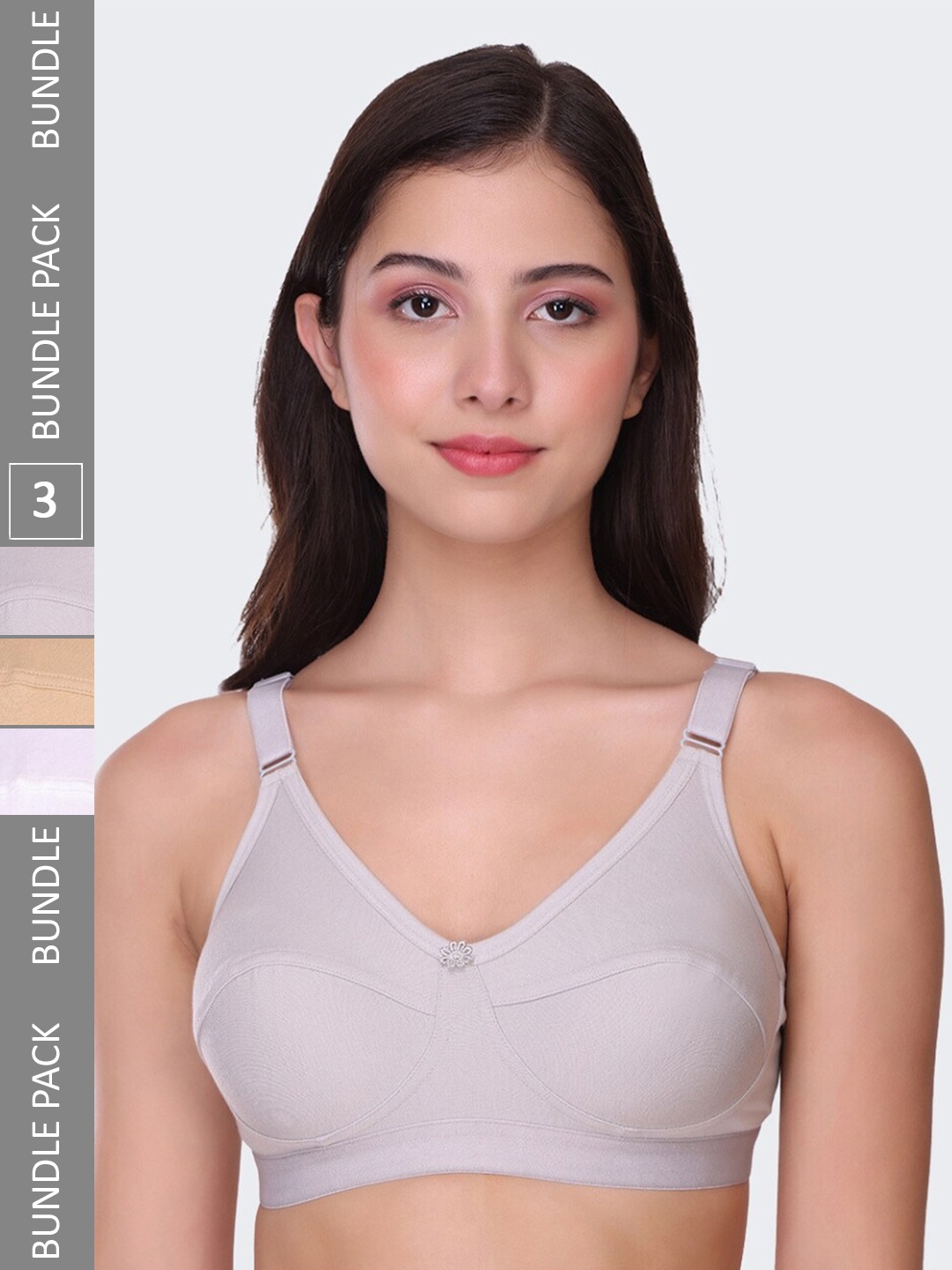 

POOJA RAGENEE Pack Of 3 Full Coverage Bra bq2183d_3p_wh_gry_sk_28d, White