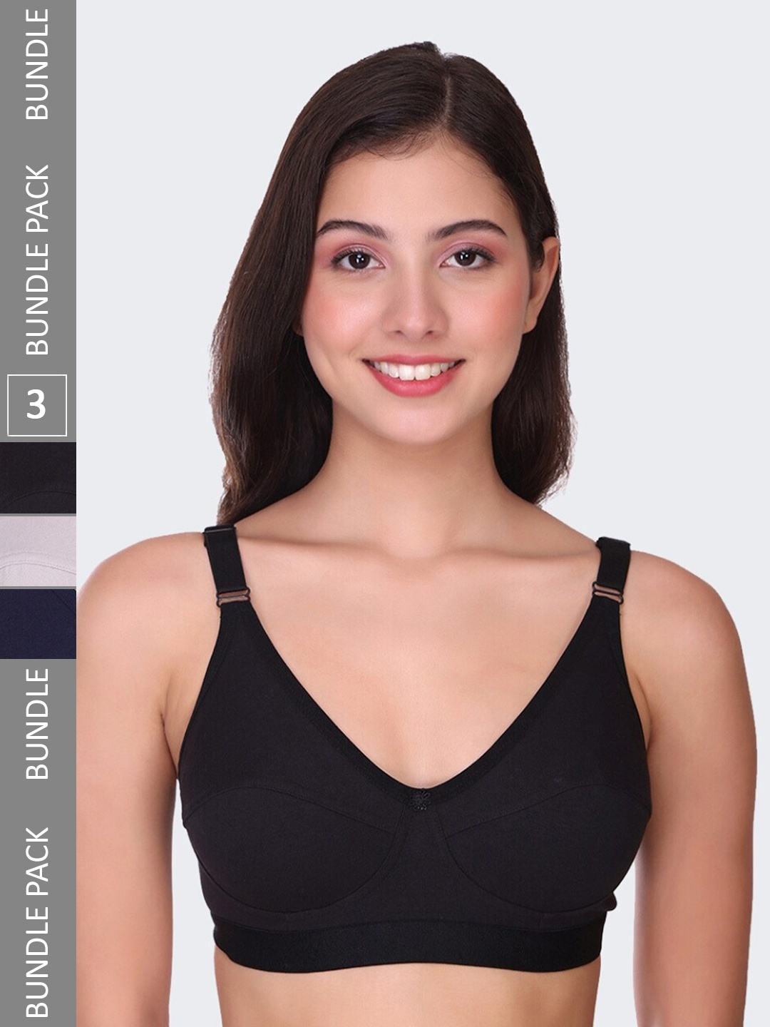 

POOJA RAGENEE Pack Of 3 Full Coverage Cotton Bra bq2183d_3p_bl_gry_nblu_28d, Navy blue